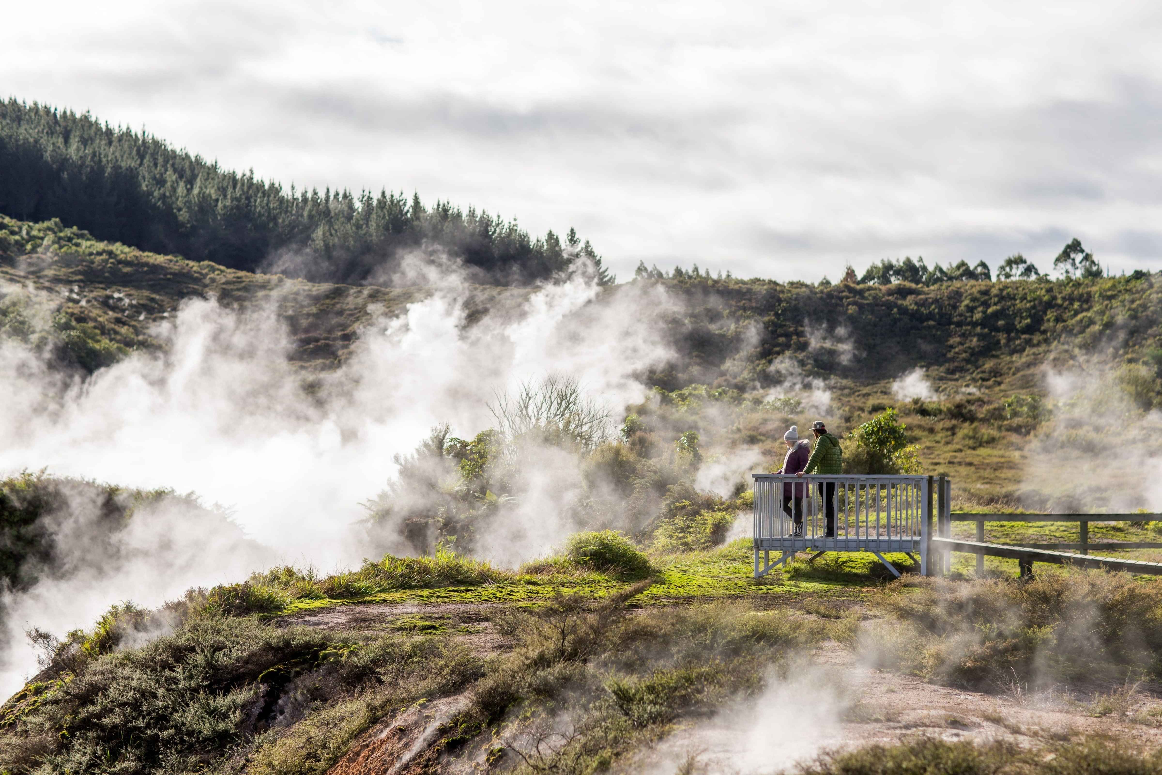 Steaming geothermal vents at Craters of the Moon, Taupo, New Zealand