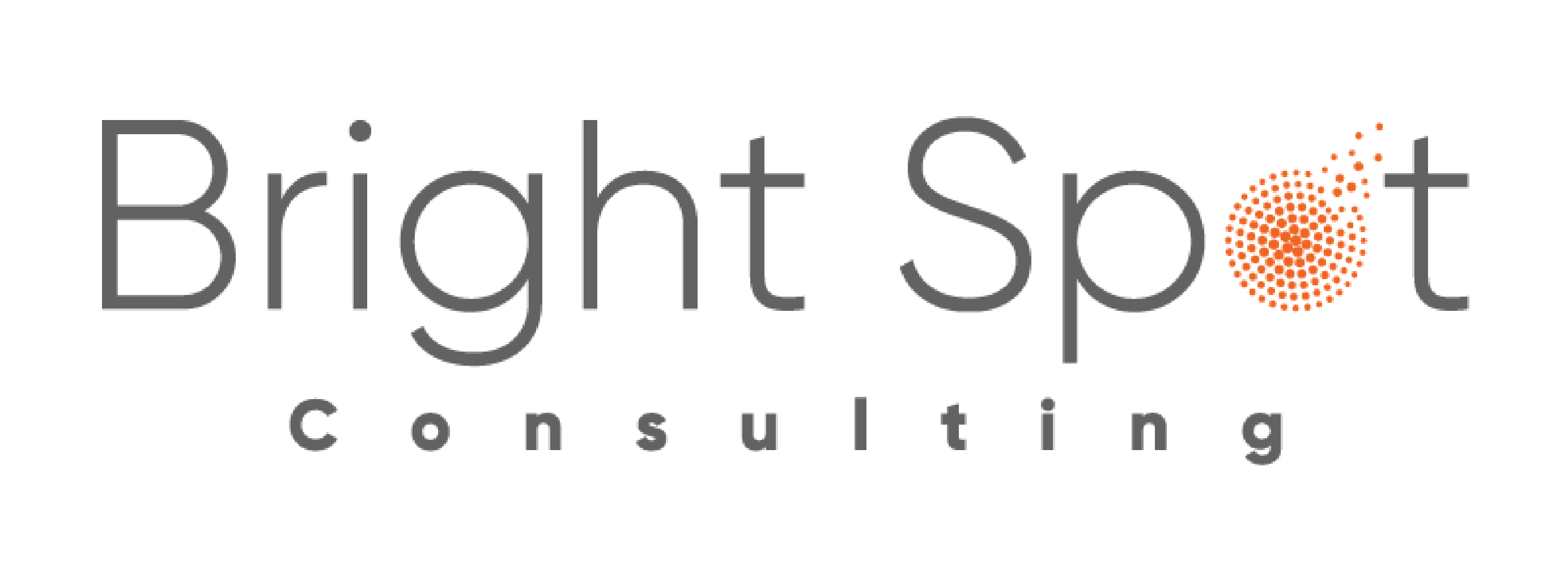 Brightspot Consulting logo shows "Bright Spot" in gray with an orange spot by the "o," and "Consulting" below in a smaller font