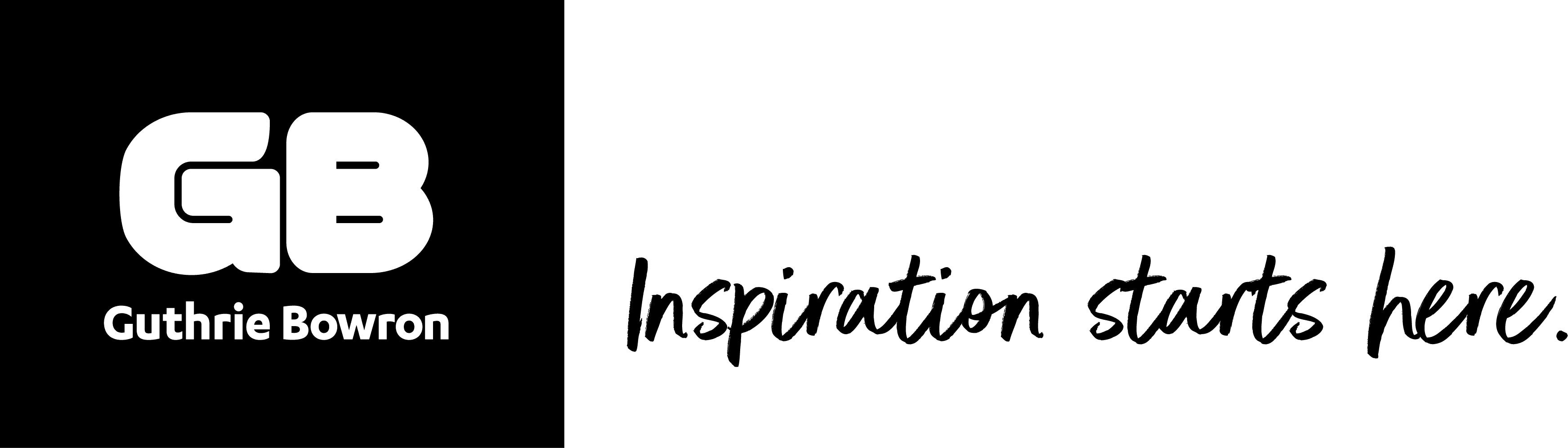 Guthrie Bowron logo featuring "GB" in bold white text on a black square, accompanied by the tagline "Inspiration starts here."