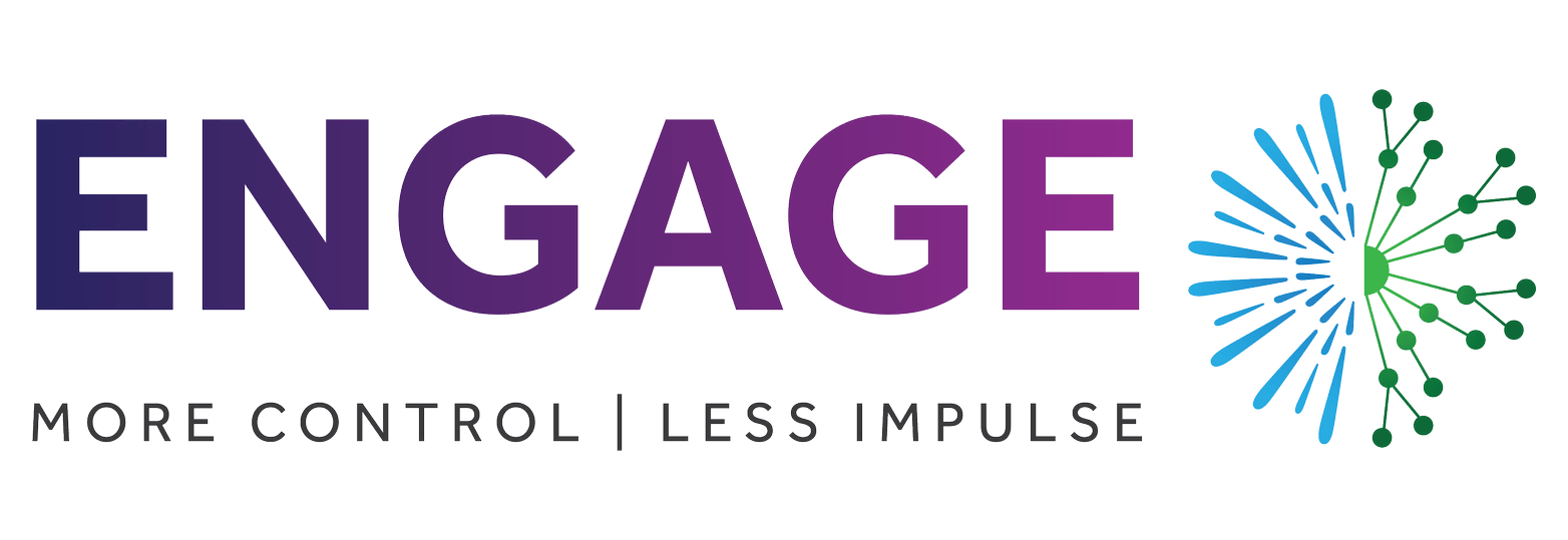 Engage logo displays bold purple text reading "ENGAGE" next to a blue and green abstract burst design