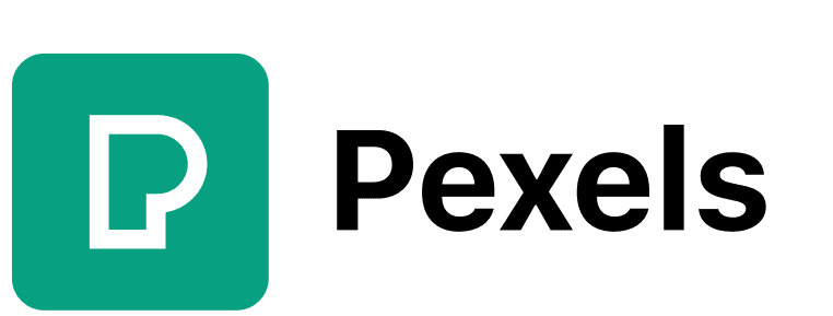 Pexels logo with a green square icon containing a stylised "P," next to the word "Pexels" in black text