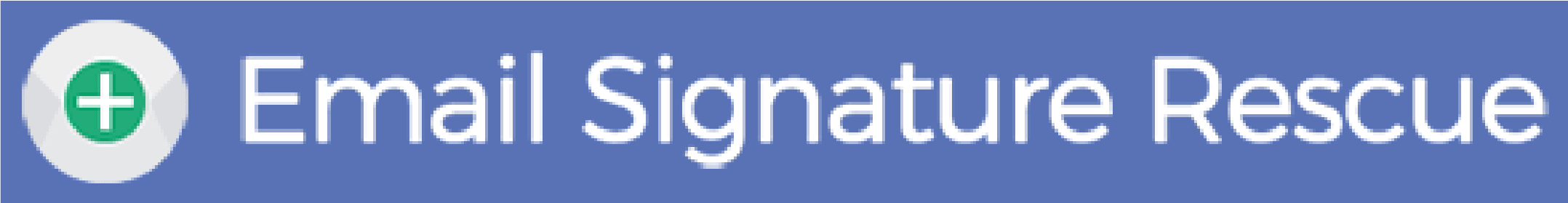 Email Signature Rescue logo with white text on a blue background and a green plus sign icon
