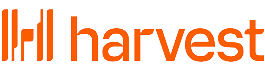 Harvest logo with the brand name in bold orange text and stylised vertical bar elements to the left