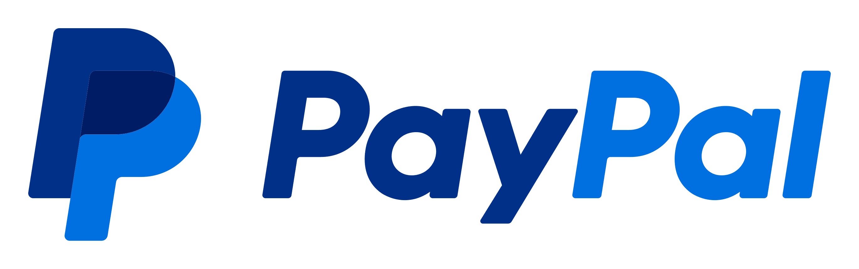 PayPal logo with an overlapping double "P" symbol in dark and light blue, followed by the word "PayPal" in bold blue text