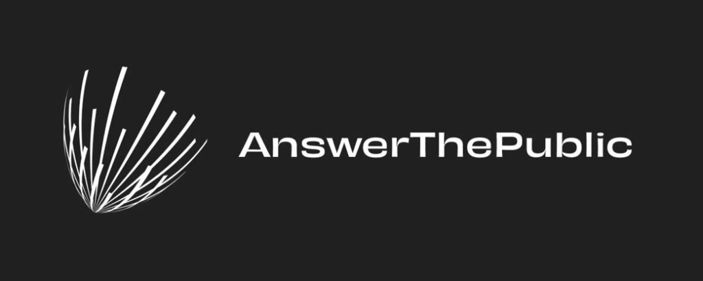 AnswerThePublic logo with a white abstract fan-like graphic next to the words 'AnswerThePublic' in white