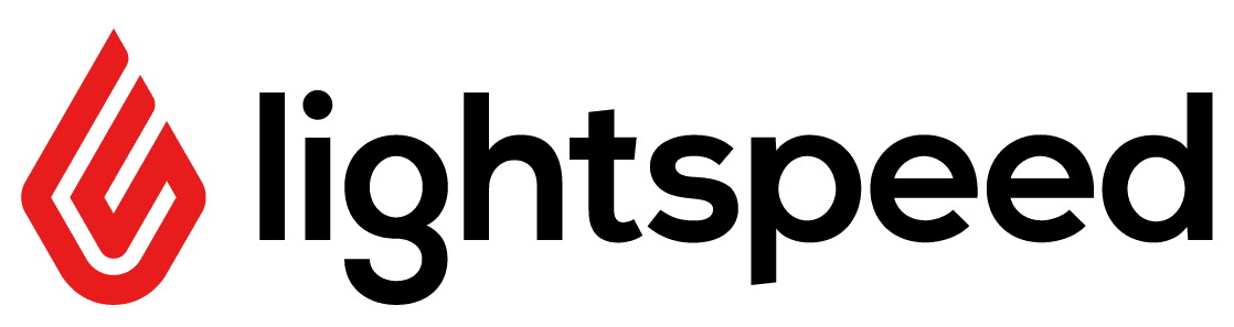 Lightspeed logo features a bold red flame-like icon to the left of the word "lightspeed" in black, lowercase letters