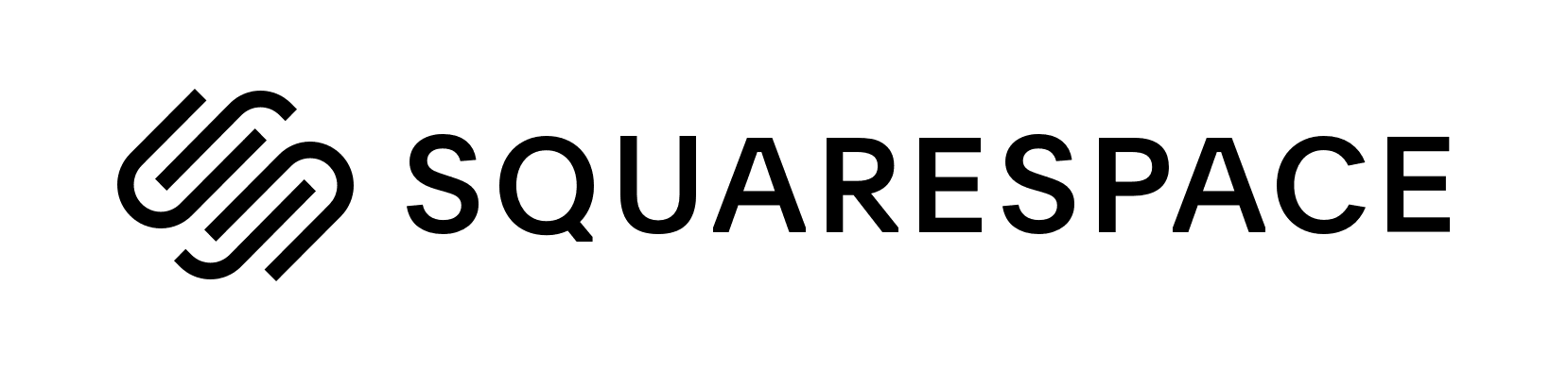 Squarespace logo with an abstract black "S" symbol on the left, followed by the word "SQUARESPACE" in bold black text