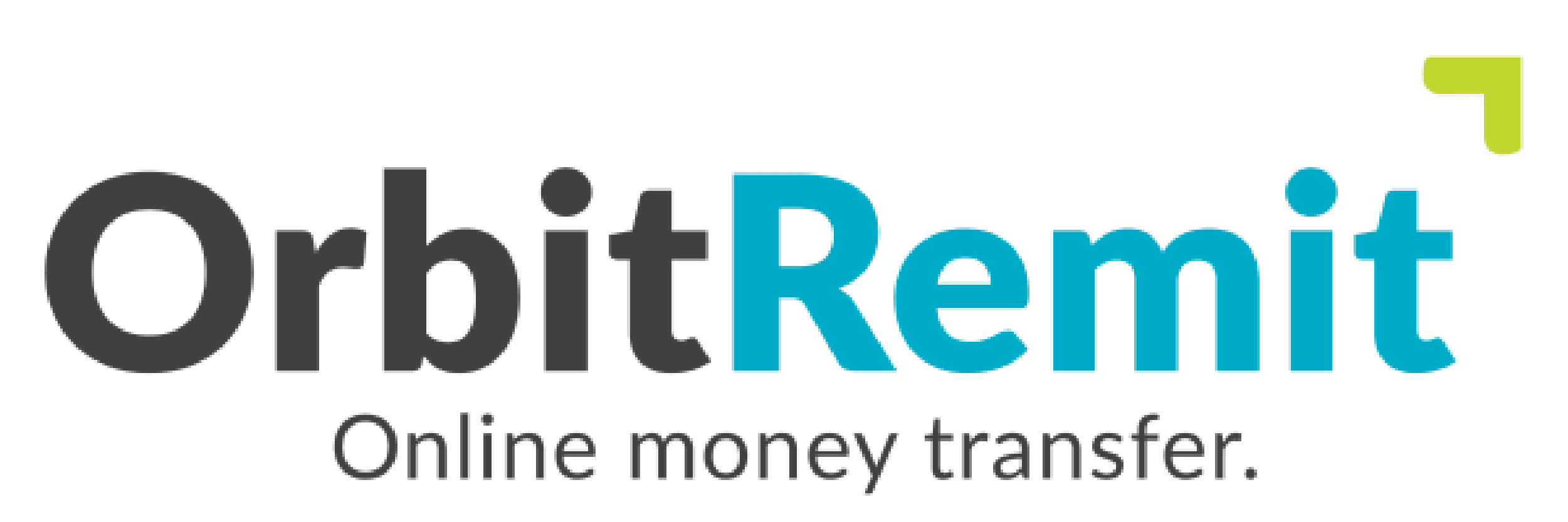 OrbitRemit logo shows "OrbitRemit" in bold with "Orbit" in black and "Remit" in teal, plus a lime-green corner accent above