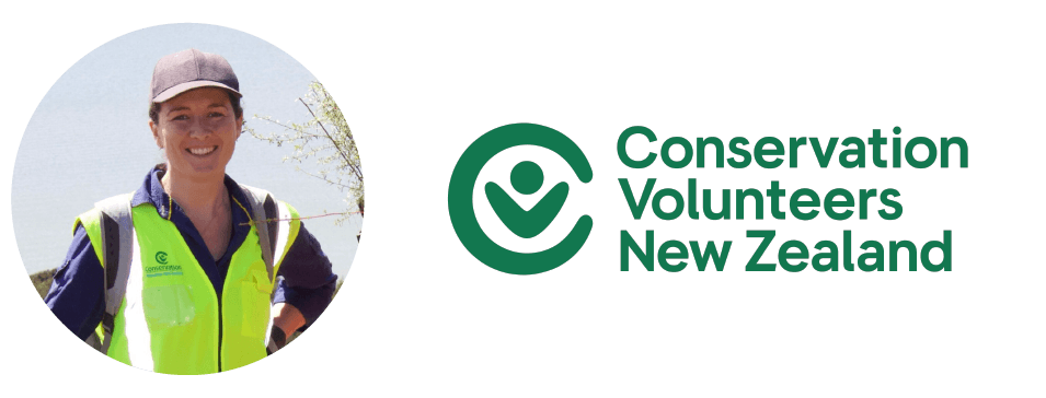 Siobhan O’Grady’s photo in a circular frame, placed beside the Conservation Volunteers New Zealand logo