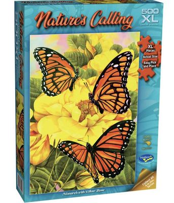 Holdson 500XL Piece Jigsaw Puzzle: Nature&#039;s Calling (Monarch with Yellow Rose)