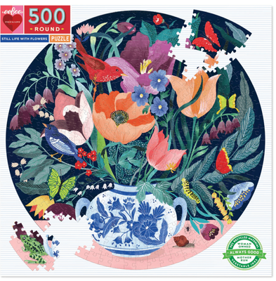 eeBoo 500 Piece Round Jigsaw Puzzle: Still Life With Flowers