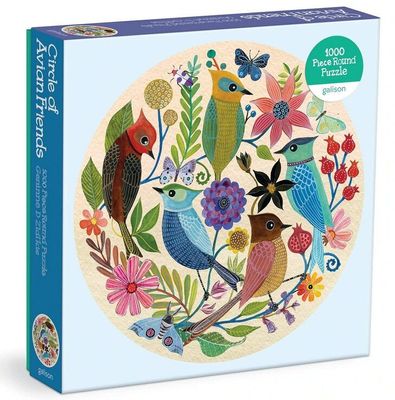 Galison 1000 Piece Round Jigsaw Puzzle: Circle of Avian Friends