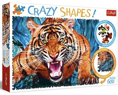 Trefl 600 Piece &#039;Crazy Shapes&#039; Jigsaw Puzzle: Facing A Tiger