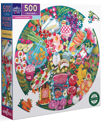 eeBoo 500 Piece Round Jigsaw Puzzle: Charcuterie