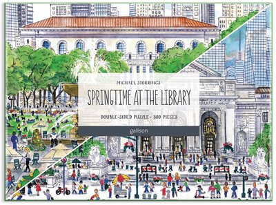 Galison Michael Storrings 500 Piece Double Sided Jigsaw Puzzle: Springtime at the Library