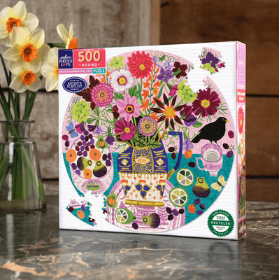eeBoo 500 Piece Round Jigsaw Puzzle: Fruits &amp; Flowers Still Life
