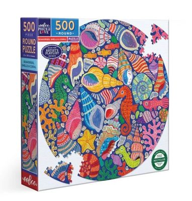 eeBoo Seahorses, Shells &amp; Coral 500 Round Jigsaw Puzzle