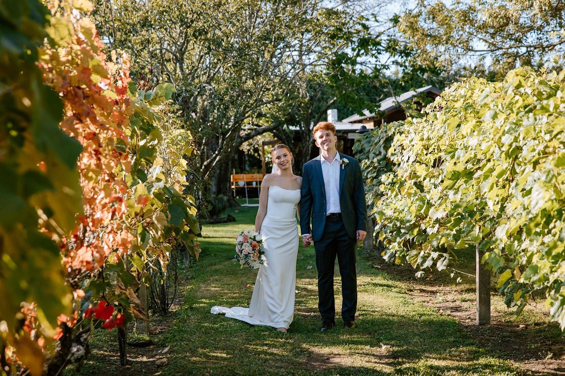 Markovina Vineyard Estate Wedding Venue Happy Couple in the Vines