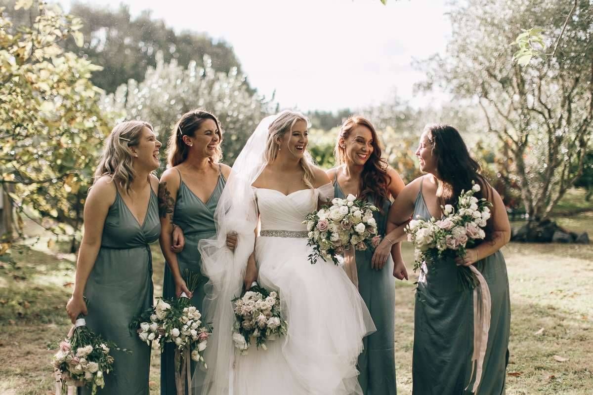 happy bride and bridesmaids