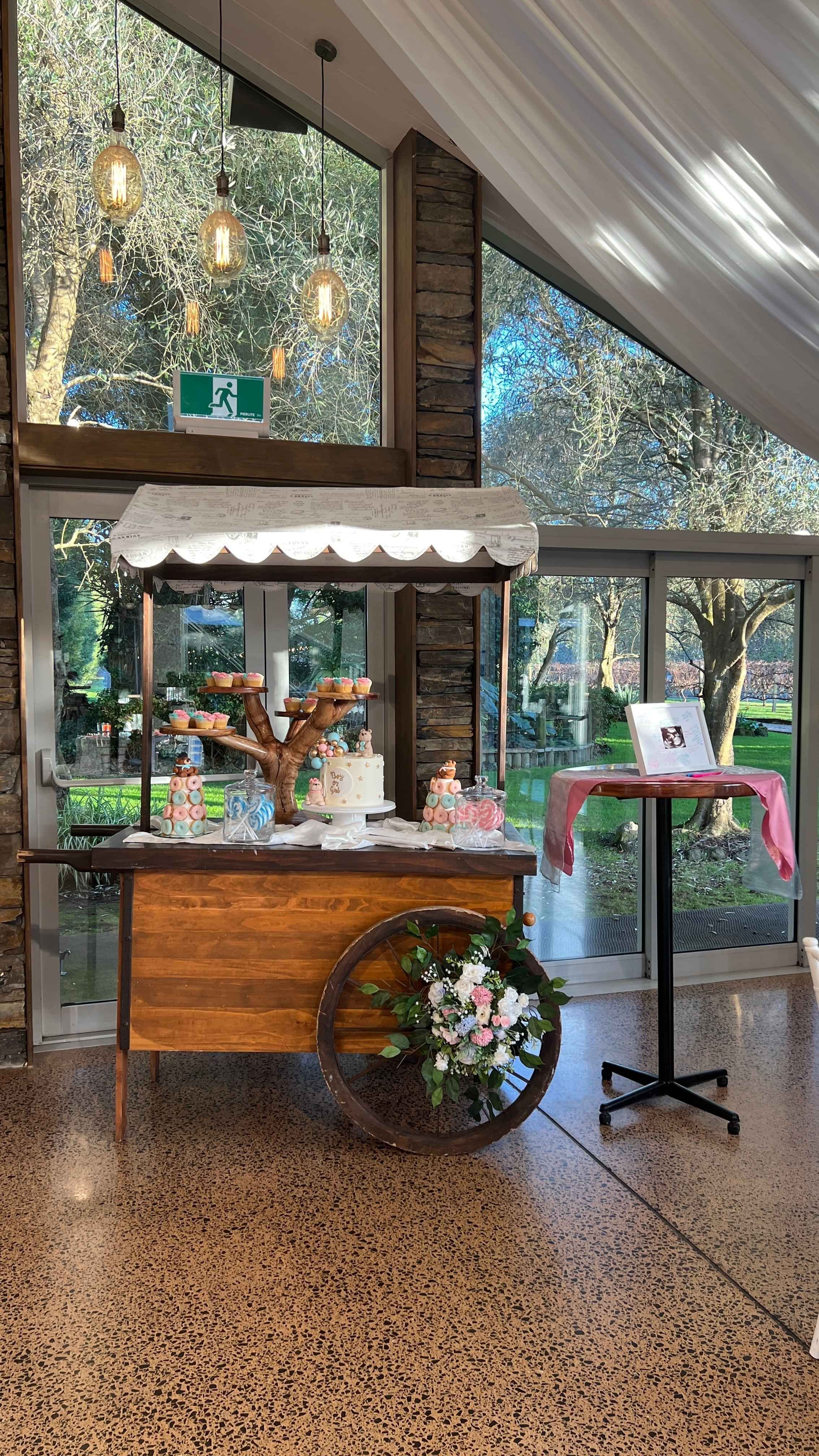 baby shower pastries on cart