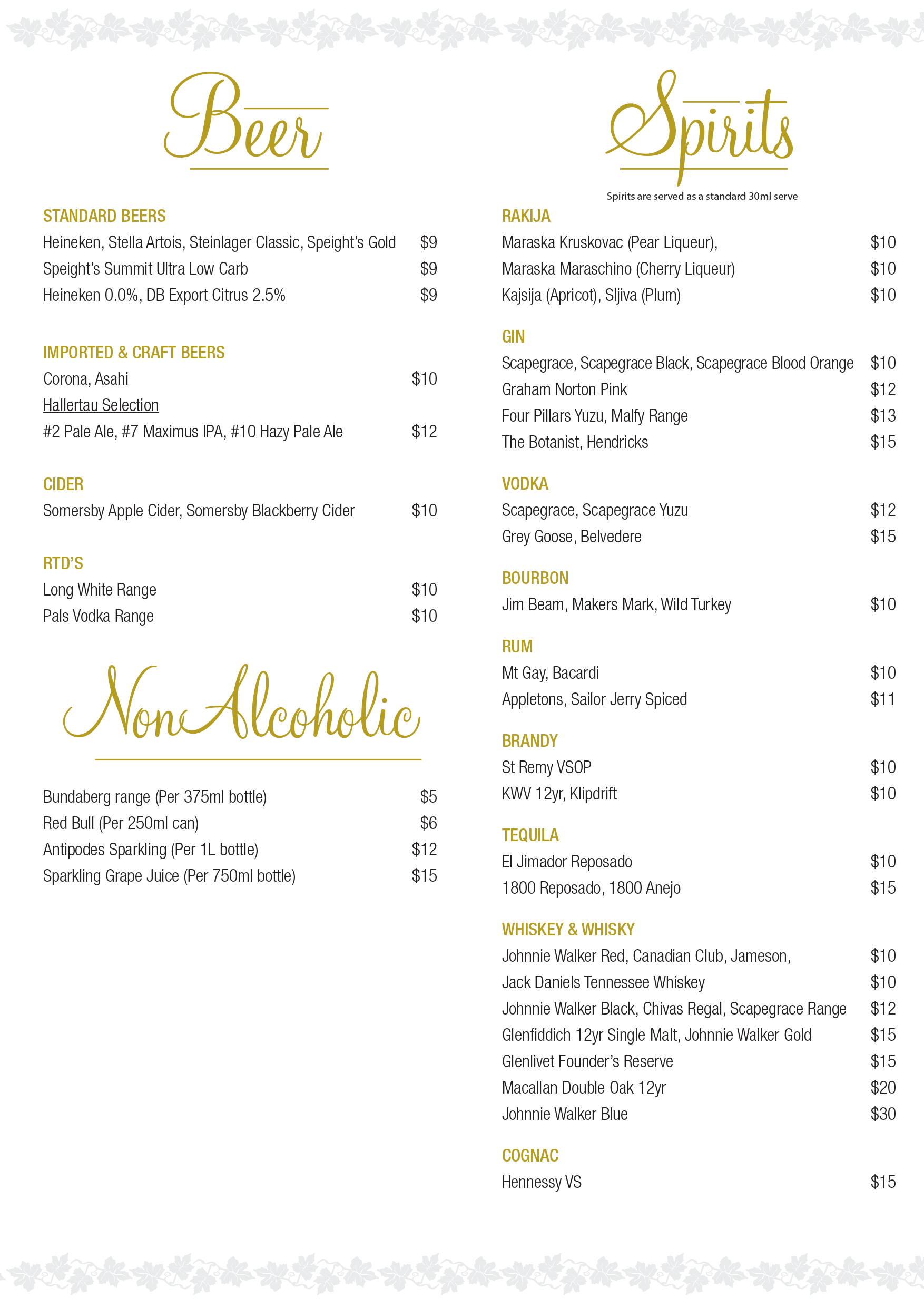 Markvovina Estate Beverage List Page 2