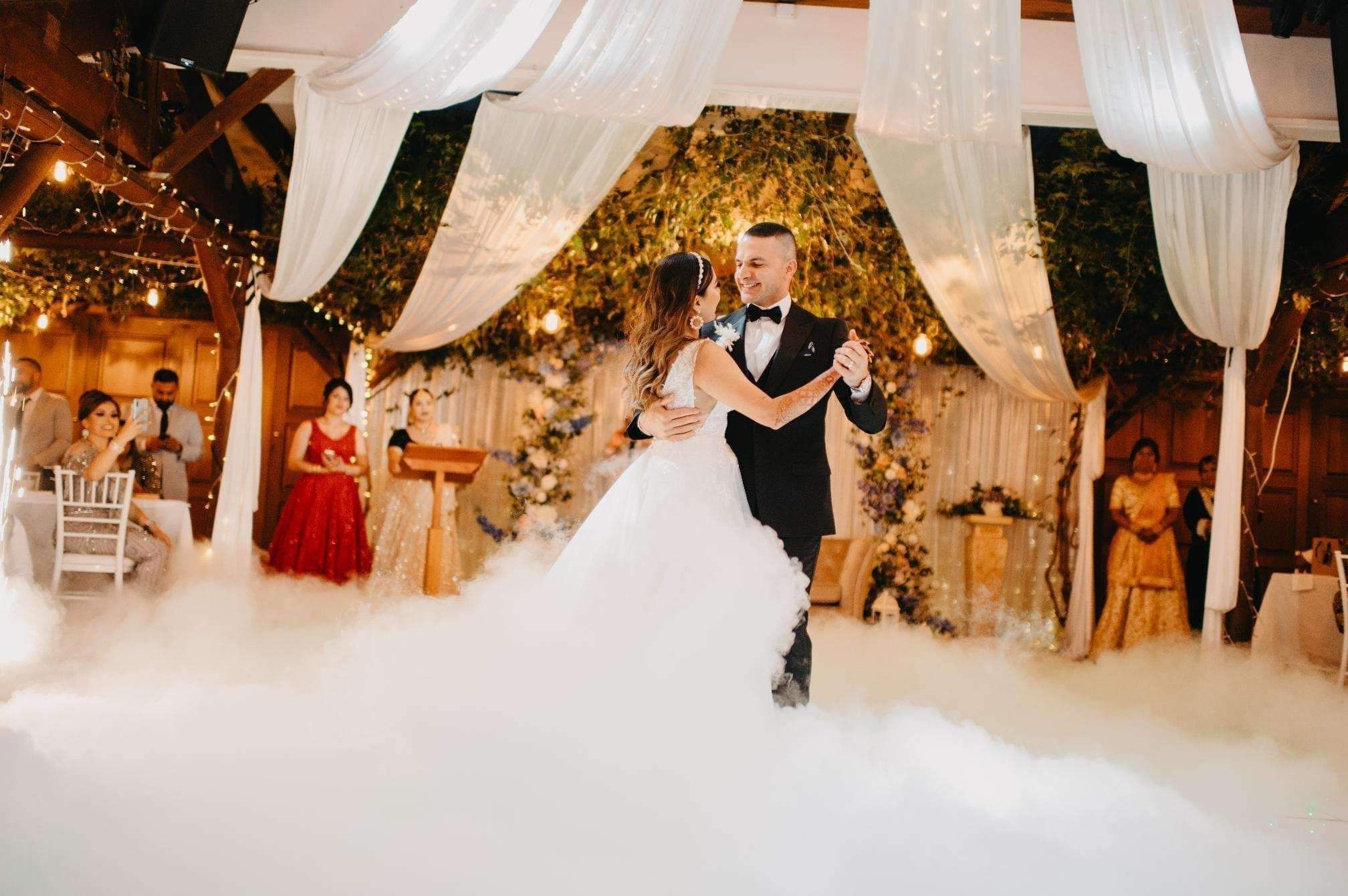 bride and groom dancing
