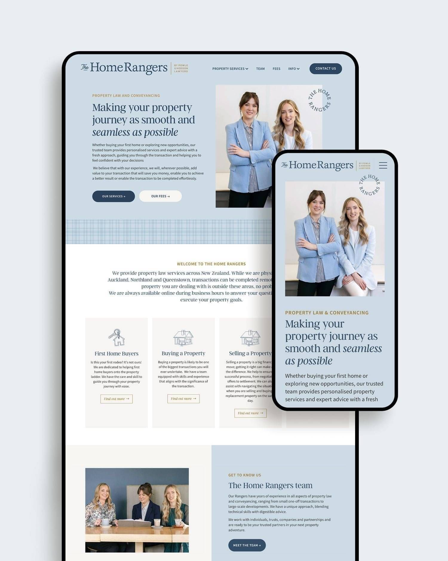 The Home Rangers Property Law website design shown on a tablet and mobile device