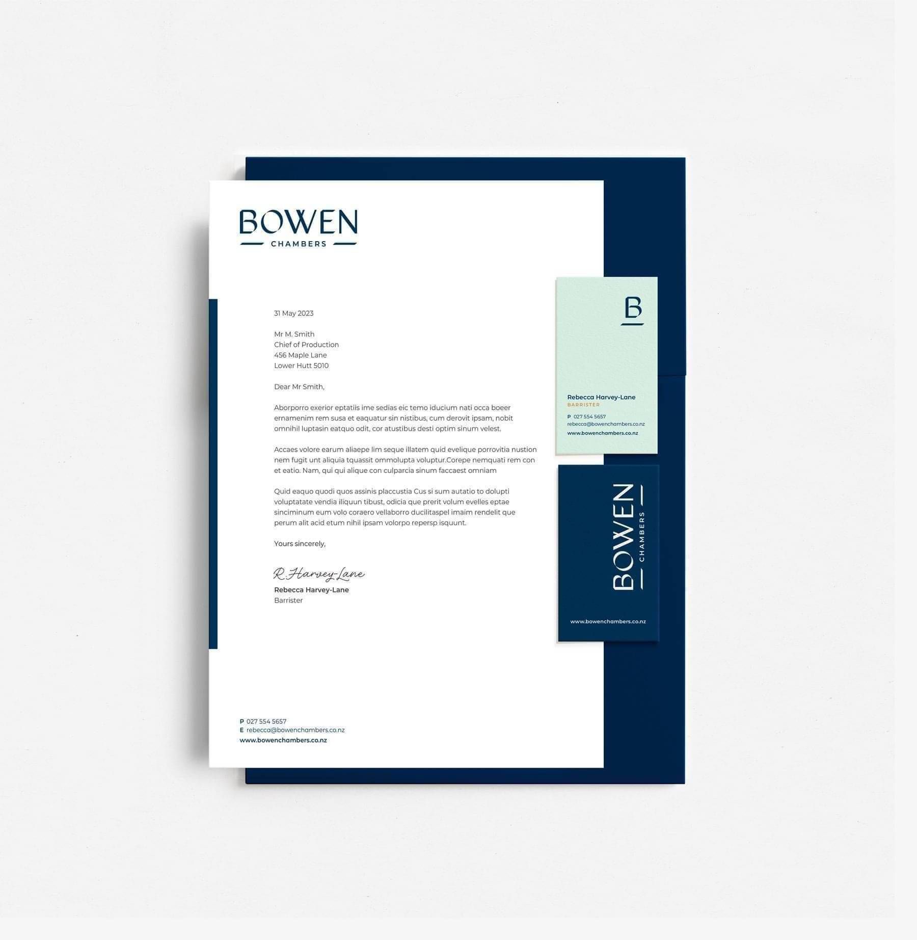 Bowen Chambers letterhead and business card design