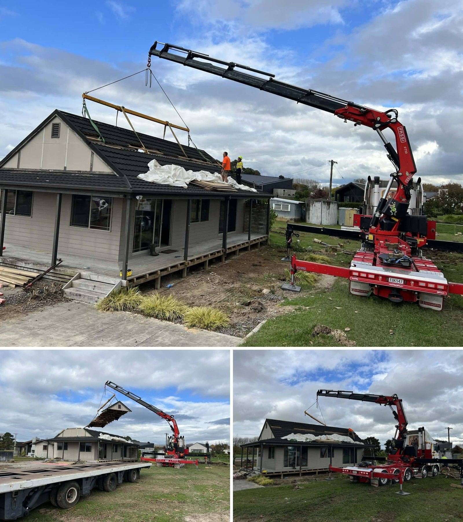 House rigged from underneath on steel beams so the load is carried evenly during the lift