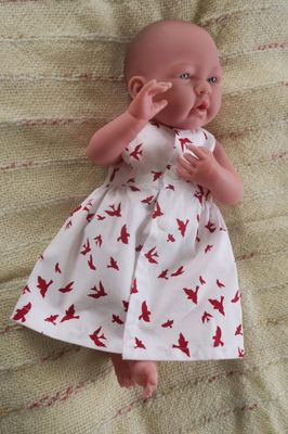 Baby doll dress, white with red bird print, also suitable for new born (3.1kg)