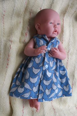 Baby doll dress, blue with chickens, also suitable for new born (3.1kg)