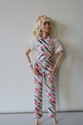 Overalls and shirt pink/white/black abstract pattern