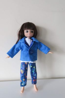 Dress and hat, jacket and batik pants, fits 18cm Lottie Doll