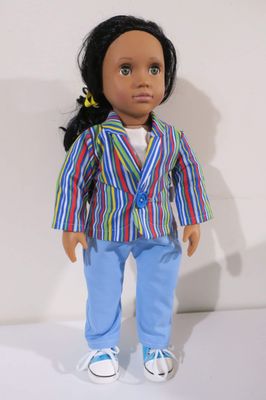 Blazer set, striped with blue pants. 46cm doll