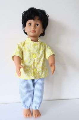 Doll chef outfit, yellow lemon print, fits 46cm doll