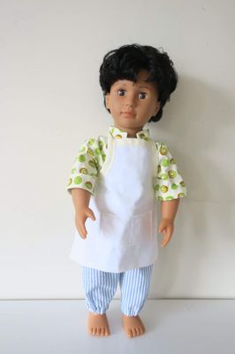 Doll chef outfit, kiwifruit print, fits 46cm doll