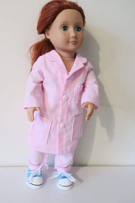 Vet/nurse uniform, pink coat, fits 46cm doll