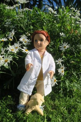 Vet/nurse uniform, white coat, rabbit print shirt, fits46cm doll