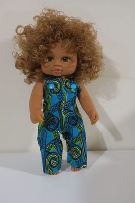 Overalls, blue and green, fits 30cm doll