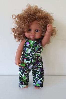 Overalls, green/black/purple, fits 30cm doll