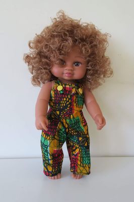 Overalls, African fabric, red/black/yellow, fits 30cm doll