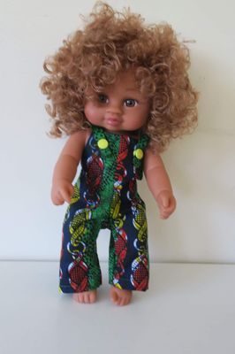 Overalls, African fabric, cables, fits 30cm doll