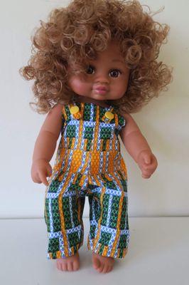 Overalls, yellow and green, fits 30cm doll