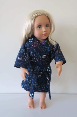 Dressing gown, dark blue, fits 46cm doll