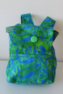 Backpack, green and blue batik fabric