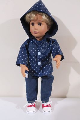 Rain jacket, blue, fits 46cm doll