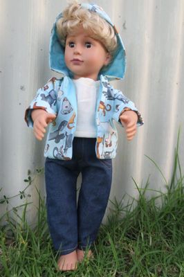 Doll hoodie, blue dog print fabric, fits 46cm doll