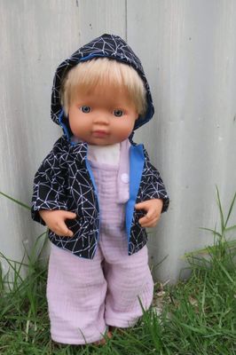 Black and white hooded jacket, fits Miniland 38cm dolls