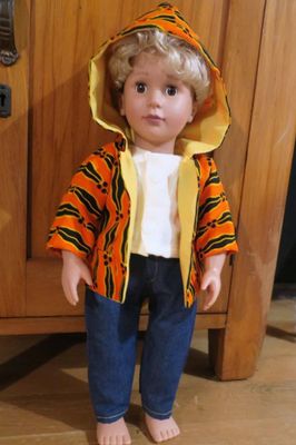 Jacket with hood, orange, fits 46cm doll