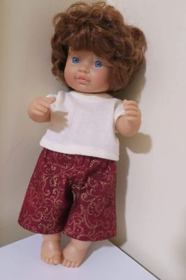 Shorts, red Christmas, muslin top, fits 30cm doll